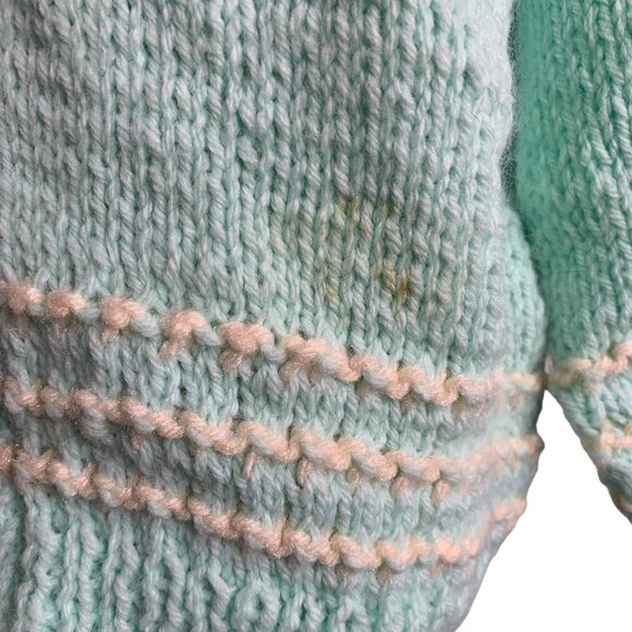 Vintage Handmade Knit Cardigan Sweater 4T Toddler Blue Green Long Sleeves Zipper - Picture 4 of 7